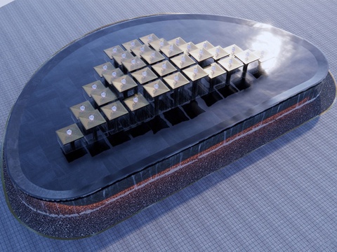  现代轻奢水景 入口环岛水景 酒店式环岛水景 方块水钵水景su模型 