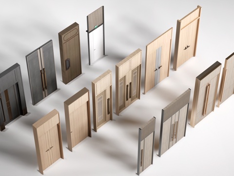 新中式木门 宴会厅门 会议室木门 平开门su模型