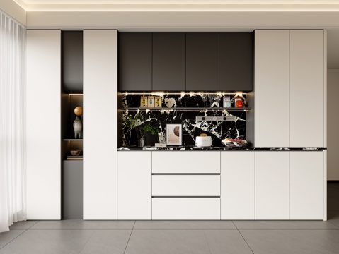 现代餐边柜  餐厅餐边柜 酒柜餐边柜 茶水柜 备餐柜su模型