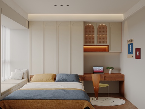 中古风榻榻米卧室su模型