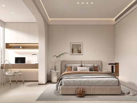 奶油风卧室主卧 原木风卧室主卧 现代卧室主卧3d模型