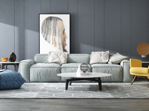 现代沙发茶几组合背景墙3d模型