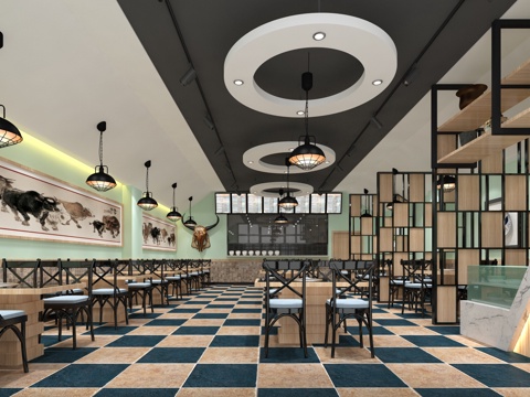  现代餐厅 简约工业风火锅店3d模型 