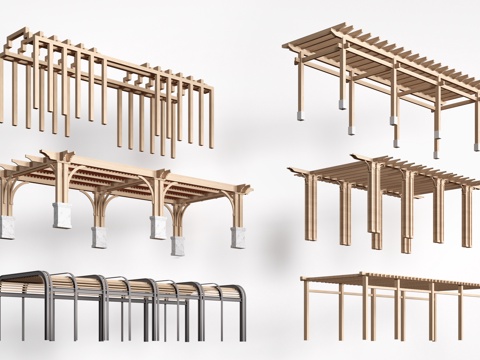 现代景观花架 葡萄架 廊架 绿植爬架su模型
