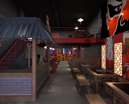  传统中式火锅店3d模型 