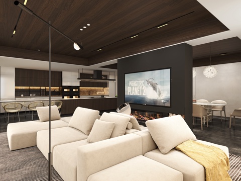  意式别墅客厅客餐厅餐厨一体3d模型 