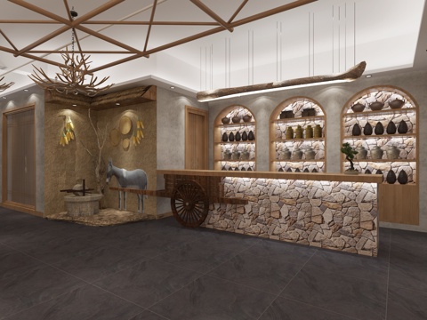  中式乡土火锅店3d模型 