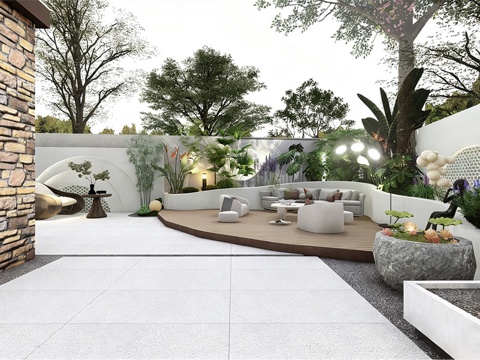  现代屋顶花园 庭院景观 庭院花园su模型 