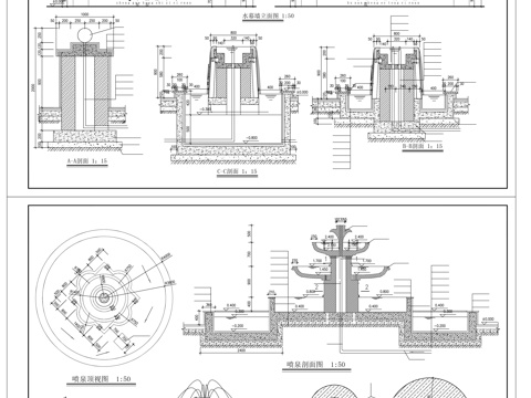  喷泉cad施工图 