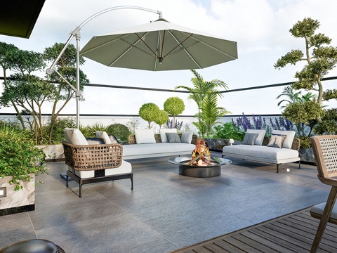  现代屋顶花园 庭院景观 阳台花园 室外沙发组合su模型 