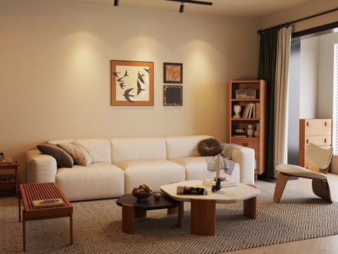 中古客厅 沙发茶几组合su模型