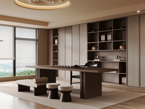 新中式茶室 茶桌椅su模型