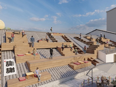 现代屋顶花园 屋顶观景平台su模型su模型