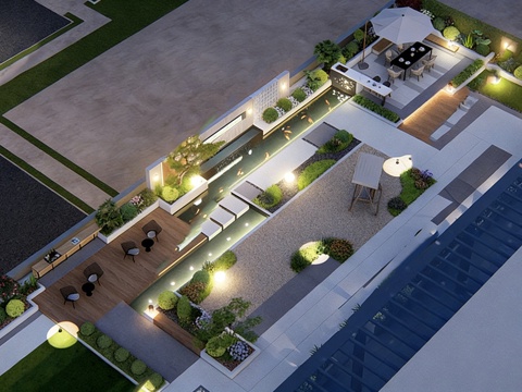  现代屋顶花园 庭院景观 阳台花园su模型 