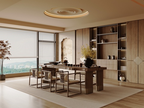 新中式茶室 茶桌椅 茶柜su模型