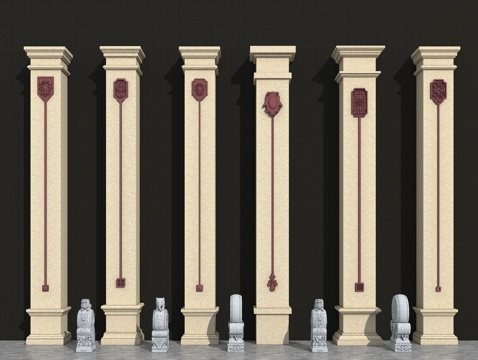 中国结 欧式柱子  环抱石 吊花su模型