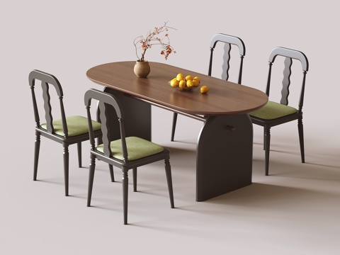  中古风餐桌椅su模型 