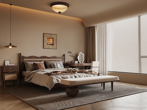 法式中古风卧室 双人床 梳妆台3d模型