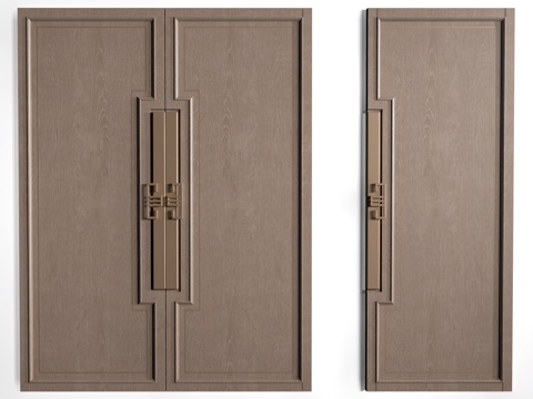 新中式双开门 木门 公共空间门 办公空间门su模型