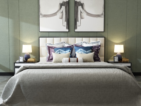 现代床具组合3d模型