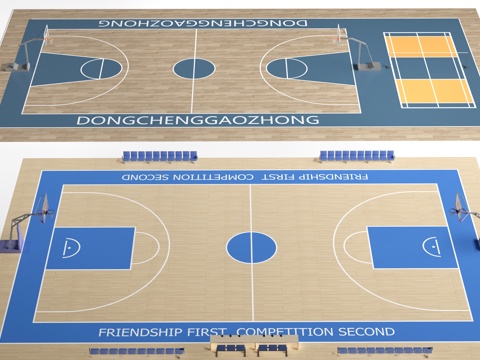 现代篮球场 运动场 室内球场su模型