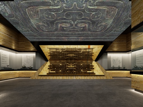 新中式博物馆 陈设品文物 牌匾 鼎 中式摆件 古董文物3d模型