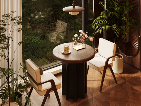 法式中古风阳台 休闲桌椅 圆桌su模型