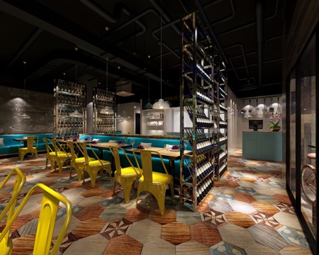  工业风餐厅 自助餐厅 火锅店 卡座 隔断3d模型 