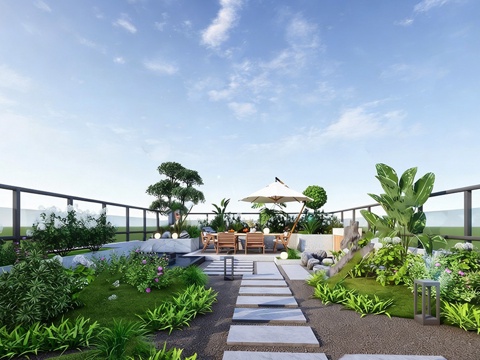  现代屋顶花园 阳台花园 庭院景观su模型 