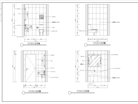  男卫生间立面图cad施工图 