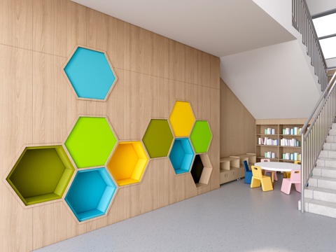 现代学校楼梯间装饰 校园文化墙 校园装饰墙 校园读书角su模型