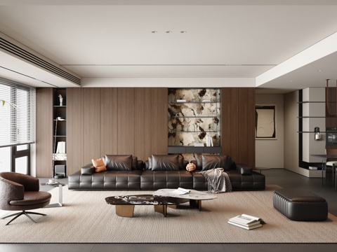  意式简约客餐厅 现代极简客餐厅 横厅 大平层3d模型 