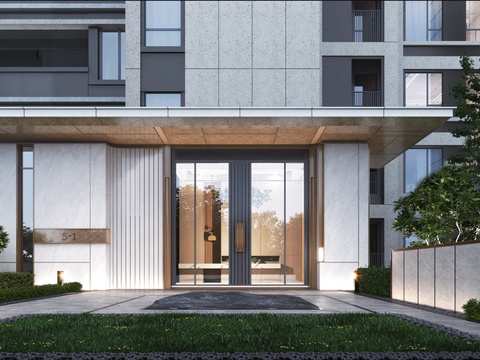 现代单元入户 住宅入户大门 单元入口入户大门su模型