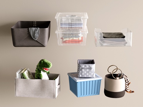 现代皮质收纳筐 布艺收纳框 储物盒 脏衣娄 塑料收纳盒su模型