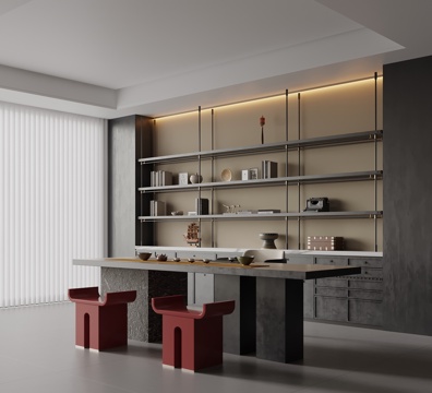 新中式茶室 茶桌椅 书房su模型