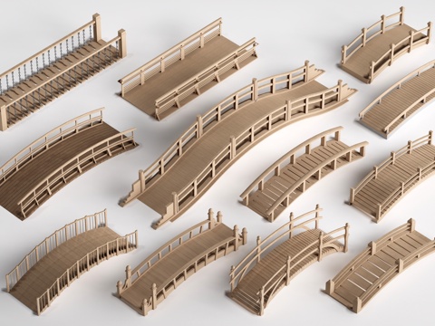 现代景观小桥 景观桥 木拱桥 公园桥su模型