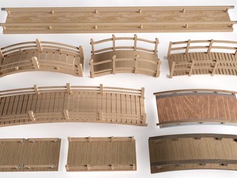 现代景观小桥 景观桥 木拱桥 公园桥su模型