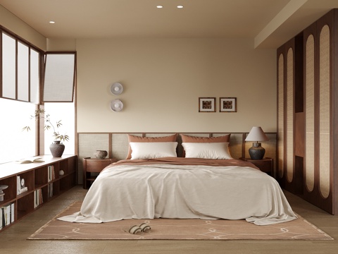  现代卧室 双人床su模型 