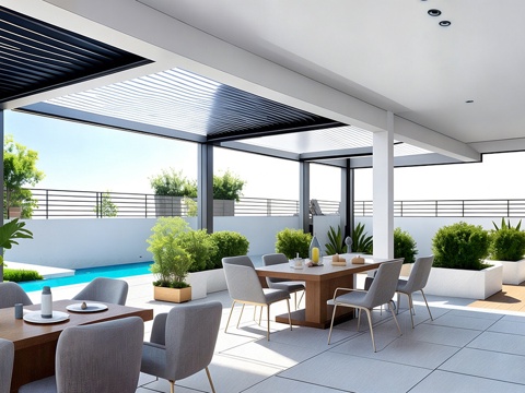  现代庭院景观 屋顶花园su模型 