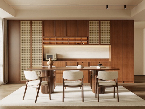 中古餐厅 餐桌椅 餐边柜su模型