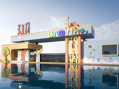 现代幼儿园大门 学校大门 幼儿园入口su模型