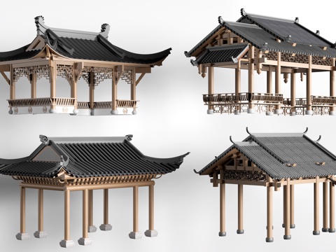 中式景观亭 凉亭 休息亭su模型