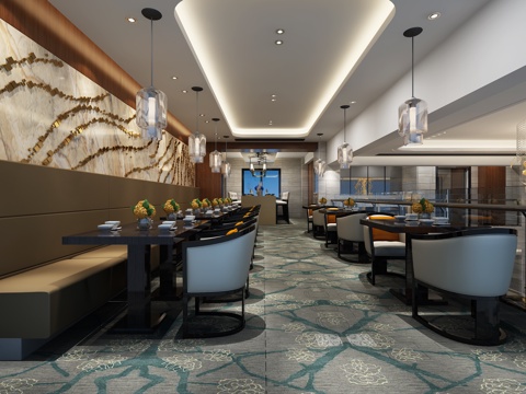  新中式餐厅 火锅店 卡座3d模型 