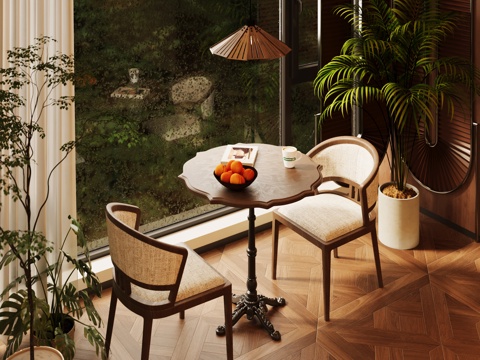 法式中古风阳台 休闲桌椅su模型