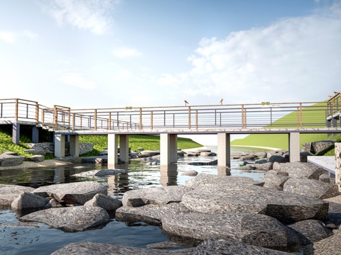 现代景观小桥 景观桥 公园桥 园林桥su模型