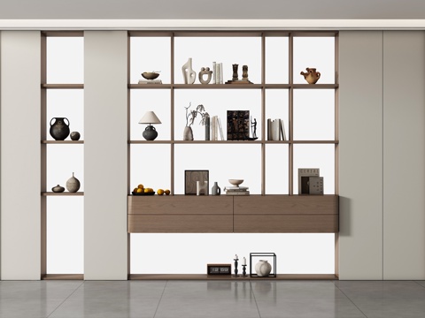  现代储物柜 背景柜 书籍摆件组合 装饰柜 储物柜茶柜su模型 