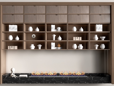 新中式装饰架 博古架 书架 置物架su模型