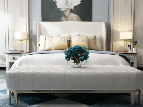 现代北欧床具组合3d模型