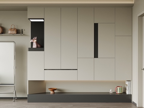 现代玄关 入户鞋柜 穿衣镜su模型