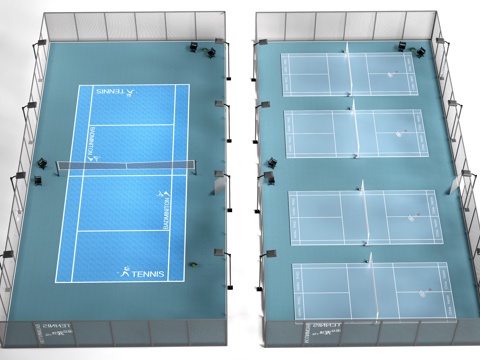 现代网球场 羽毛球场su模型